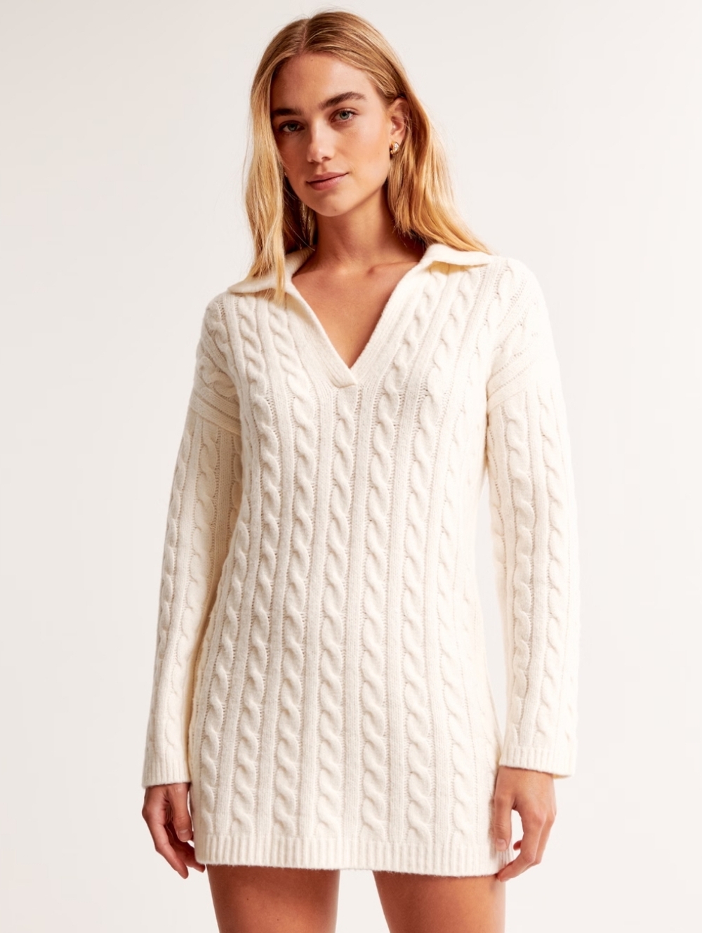 Abercrombie And Fitch Soft Cable Ivory Collared Sweater Dress/Tubic- Women